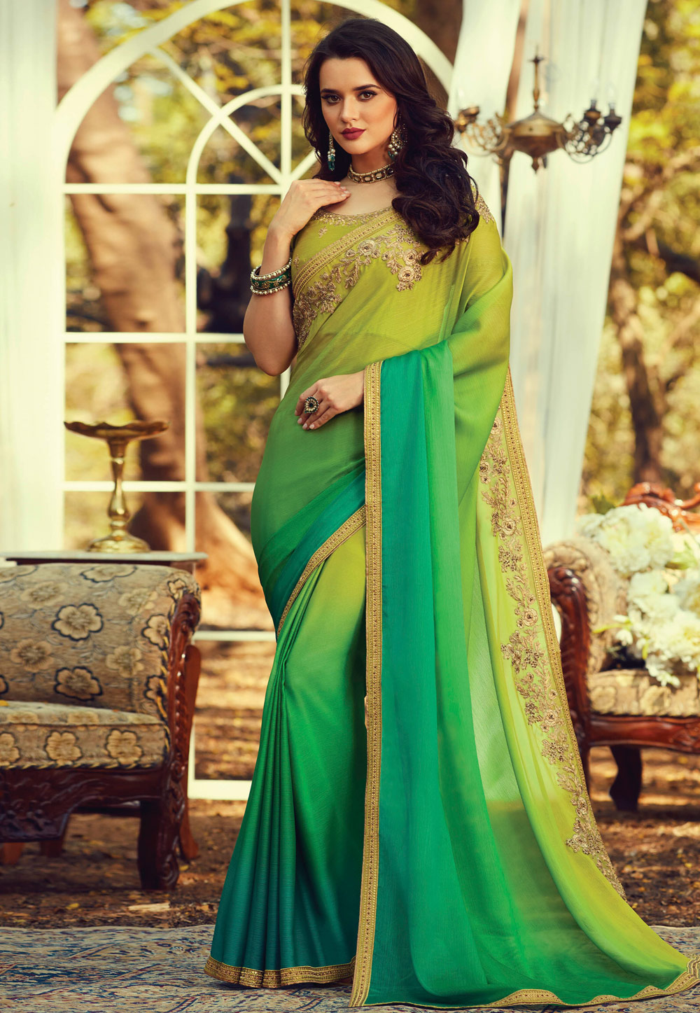 Green Silk Saree With Blouse 213260
