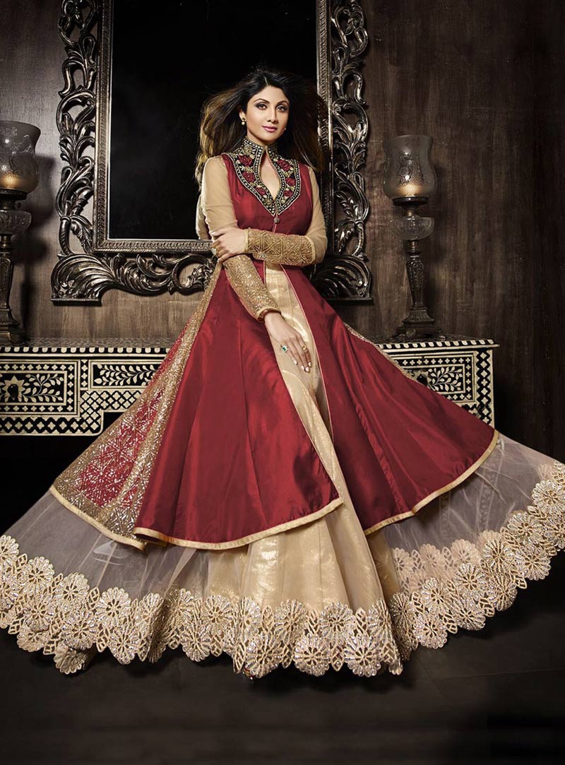 Shilpa Shetty Red Georgette Bollywood Suit 68558