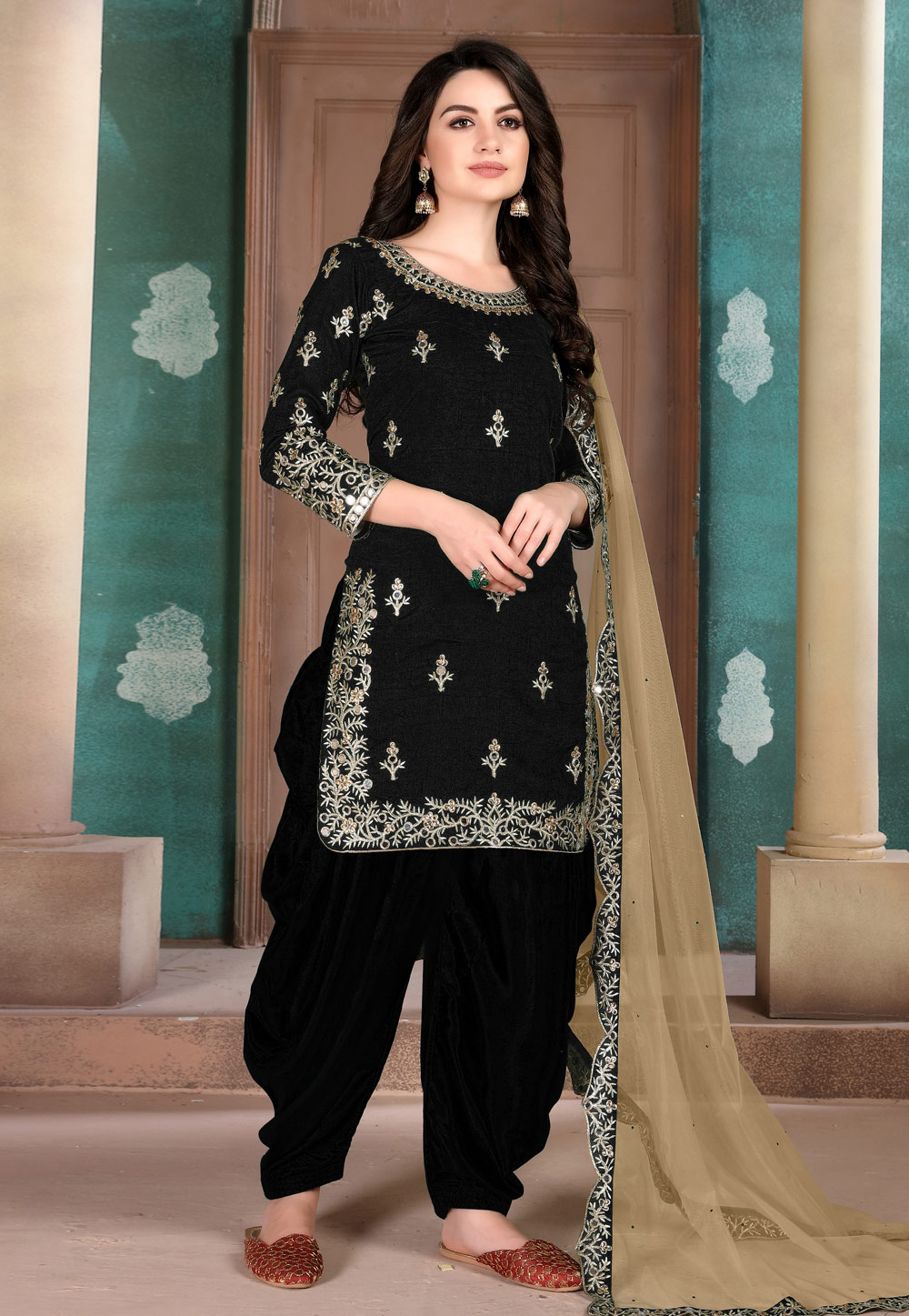 Black Art Silk Embroidered Patiala Suit 203218