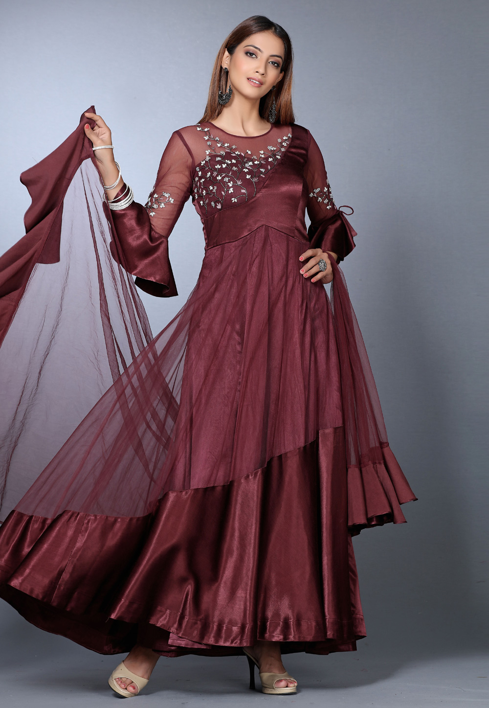 Wine Silk Designer Anarkali Salwar Suit 271165