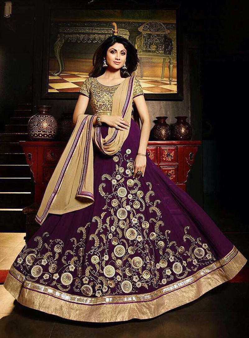 Shilpa Shetty Purple Georgette Designer Anarkali Suit 85004