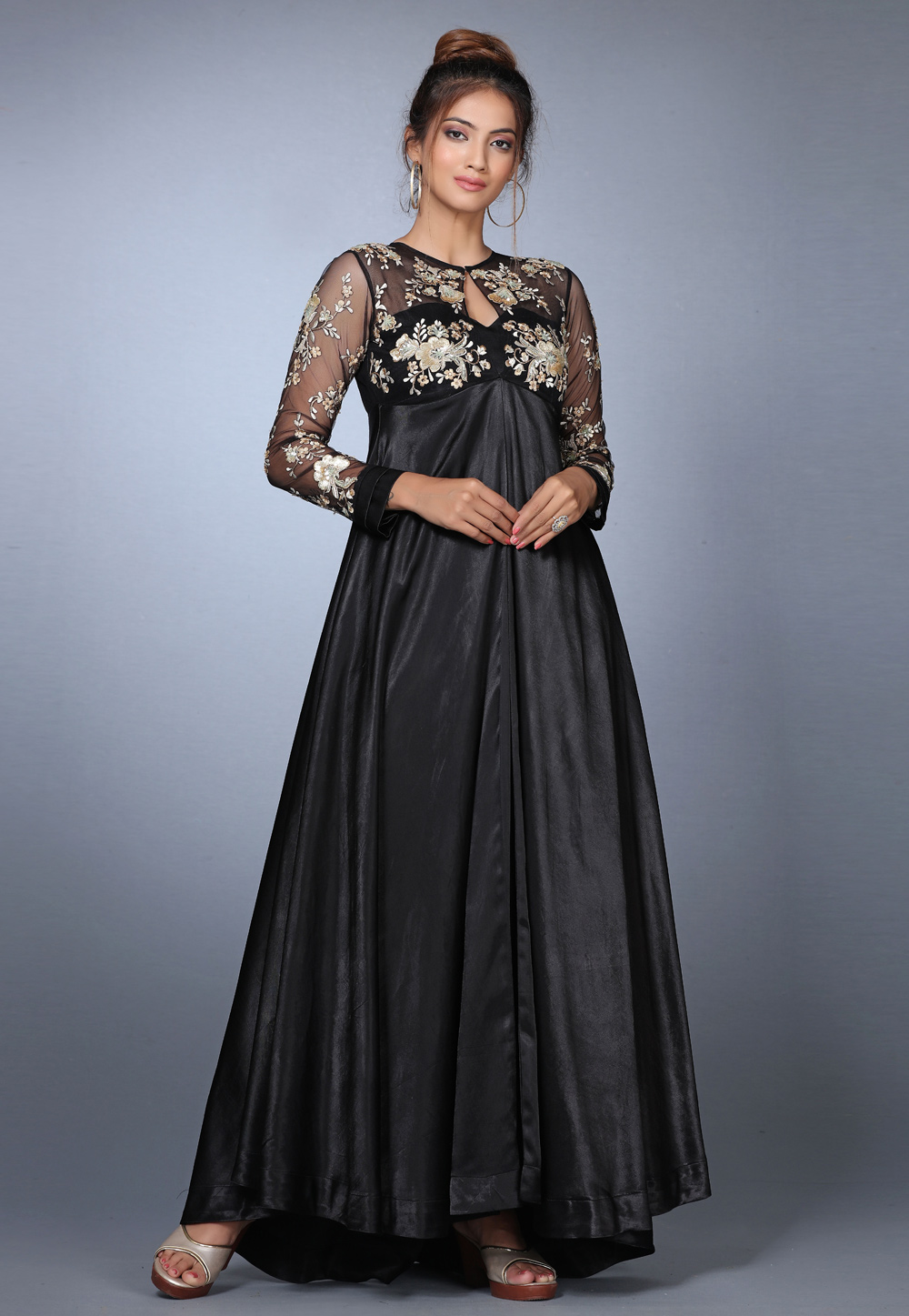 Black Silk Long Anarkali Salwar Suit 271166