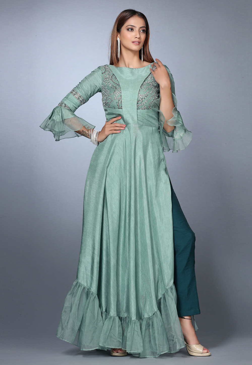 Sea Green Silk Anarkali Suit With Pant 271167