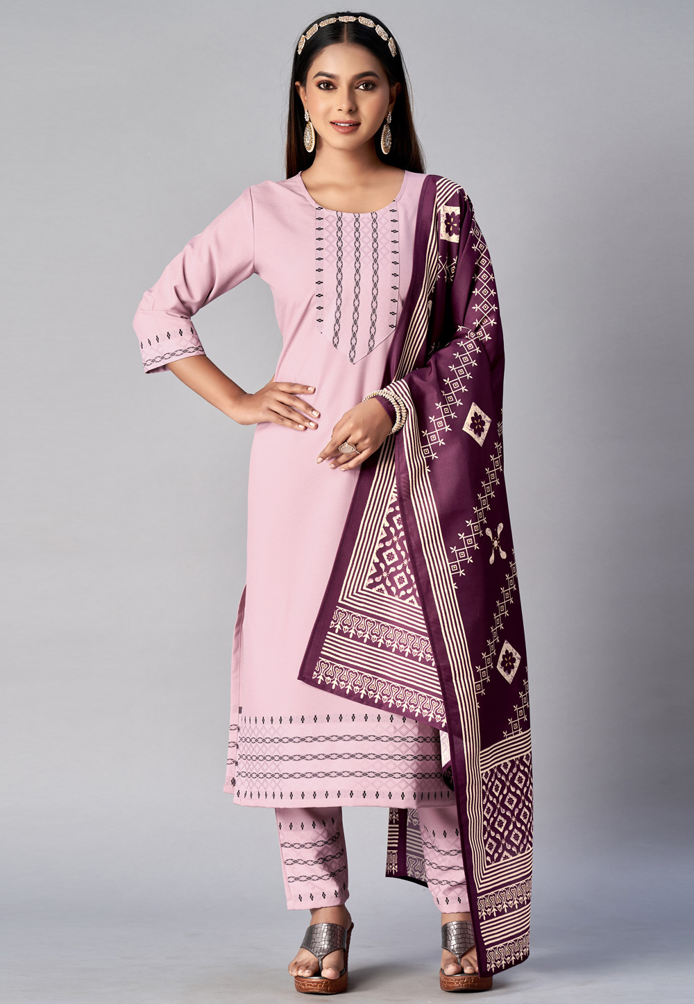 Pink Cotton Readymade Pant Style Suit 268857