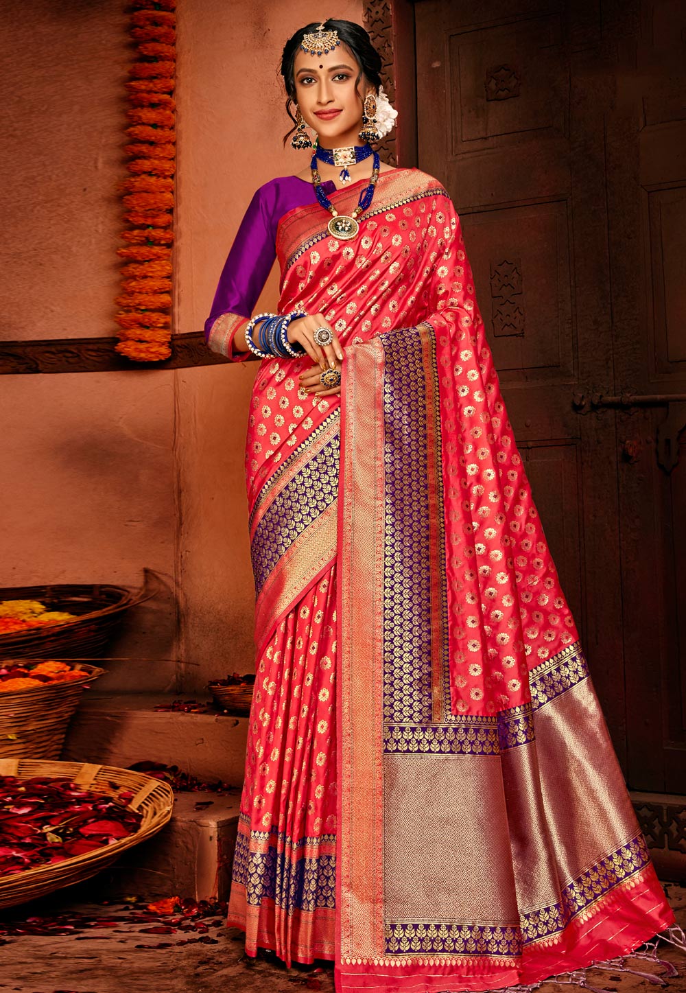 Red Silk Saree With Blouse 221477
