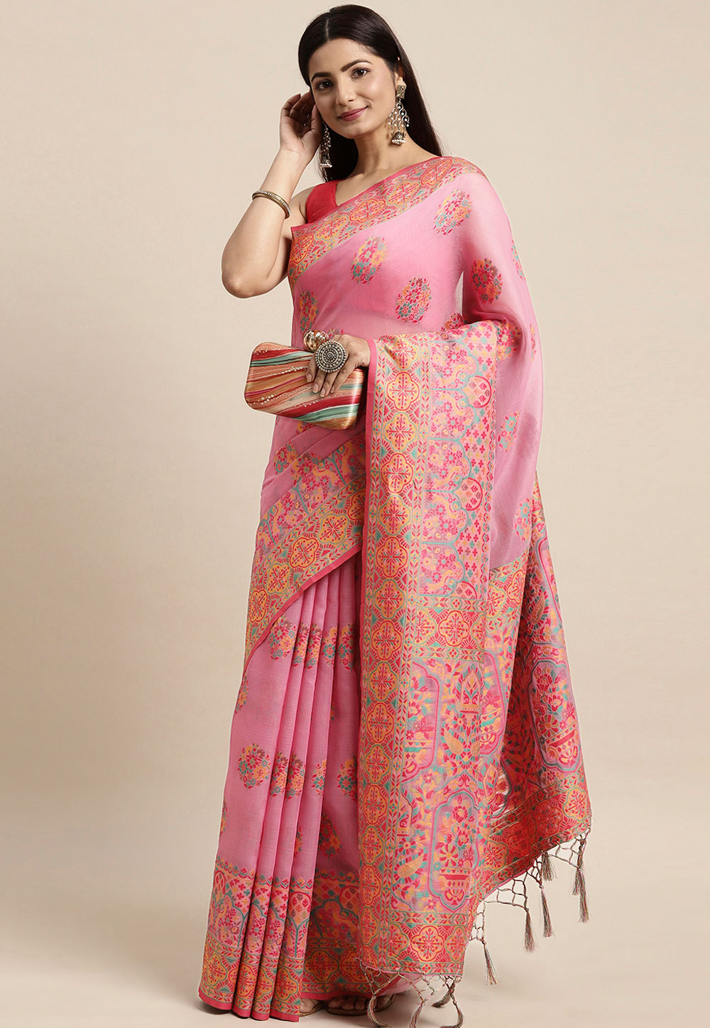 Pink Cotton Saree With Blouse 262817