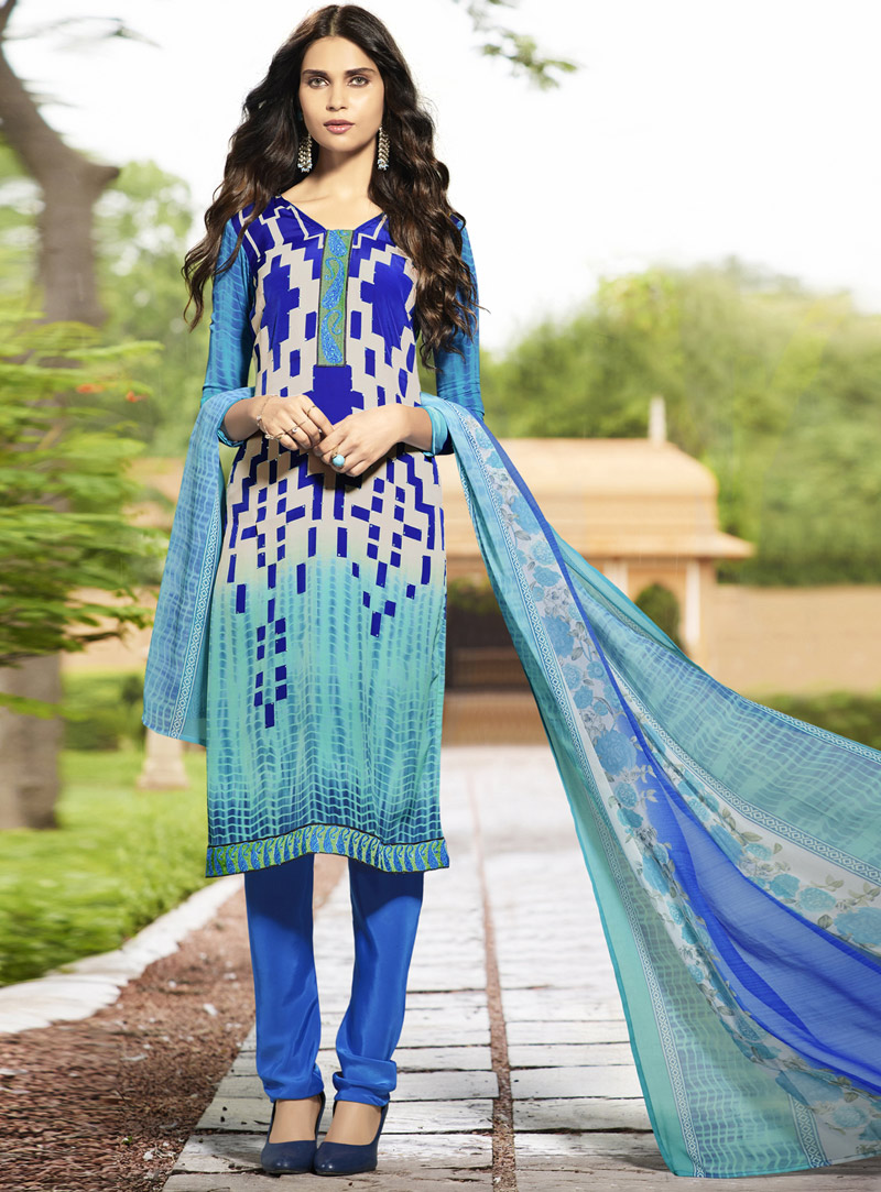 Royal Blue Crepe Churidar Salwar Suit 104334
