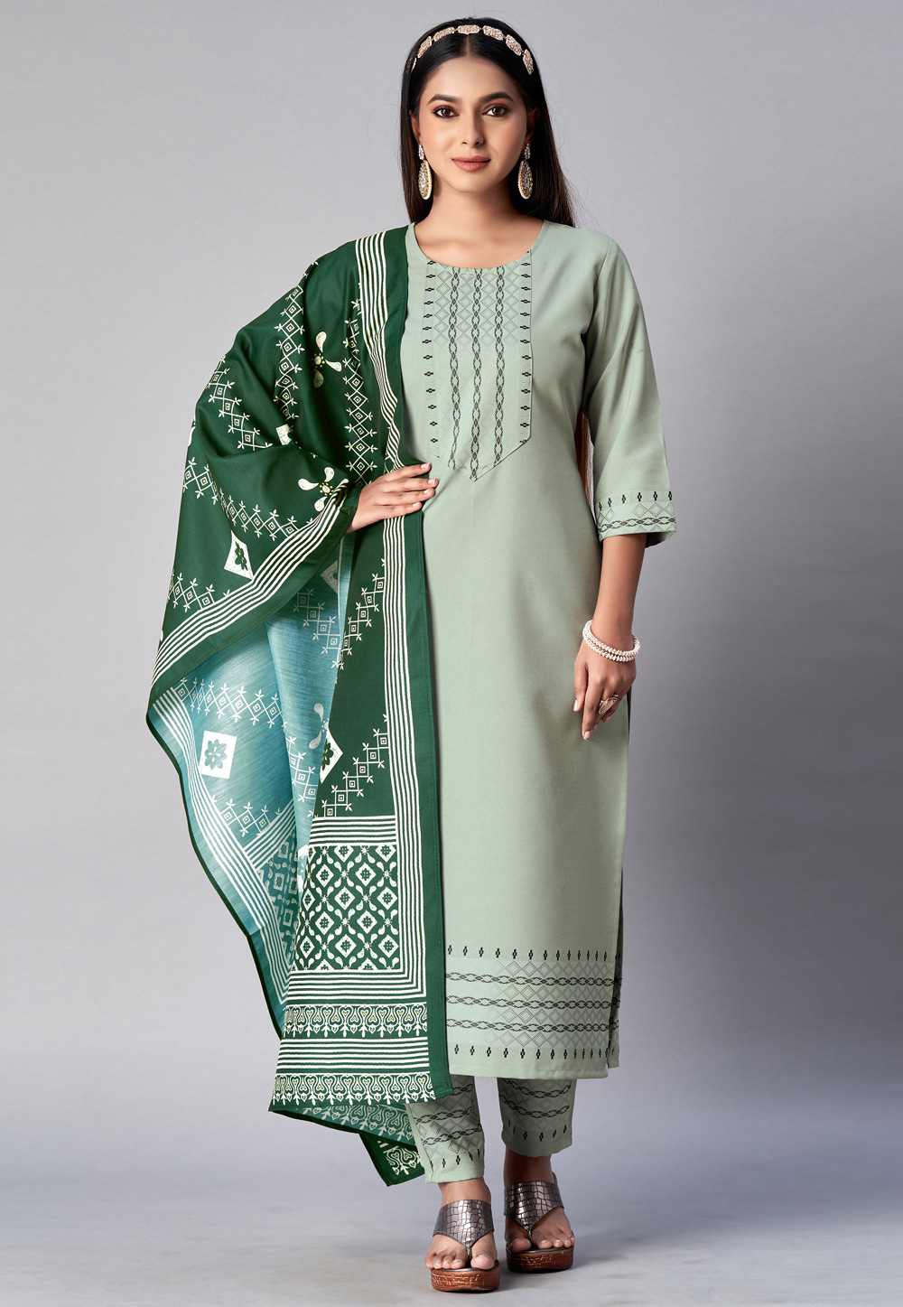 Pista Green Cotton Readymade Pakistani Suit 268858