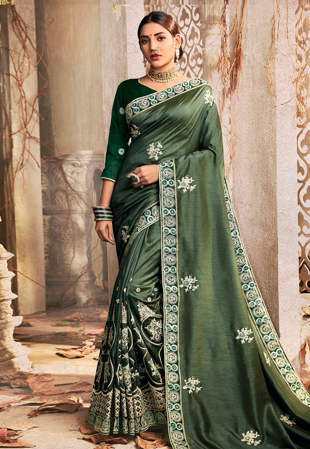 Green Chanderi Silk Festival Wear Saree 195827