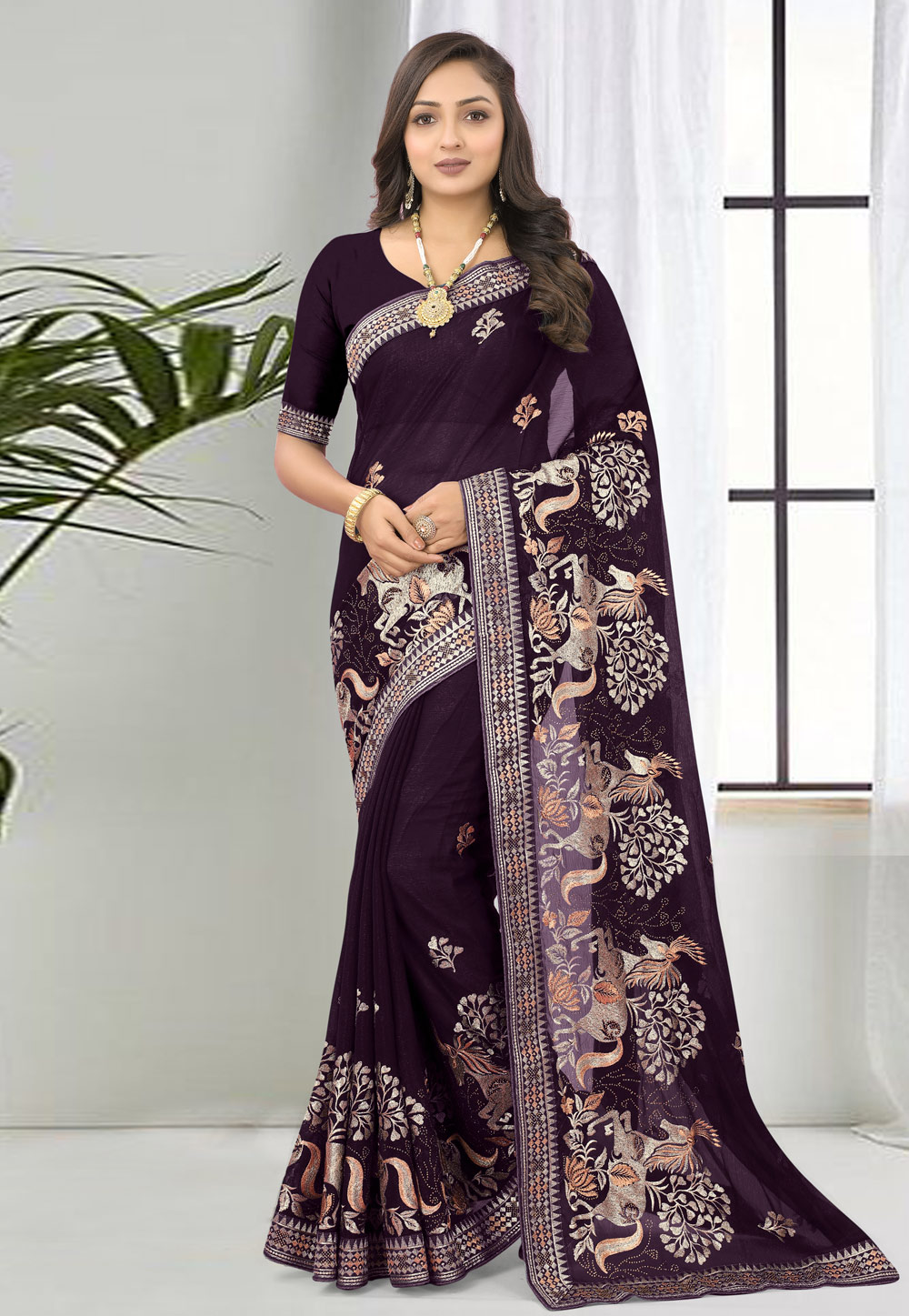 Purple Shimmer Saree With Blouse 266882