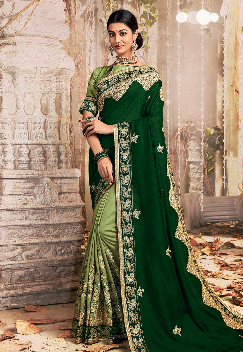 Green Chanderi Silk Half and Half Saree 195829