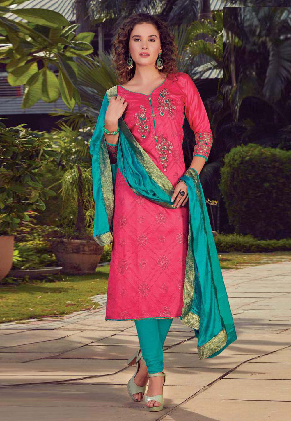 Pink Satin Churidar Suit 195823