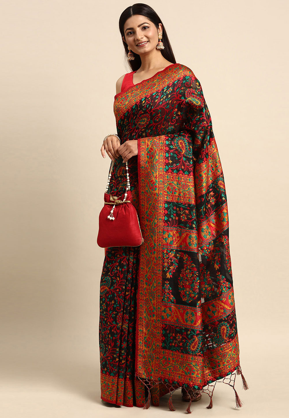 Black Cotton Saree With Blouse 262827