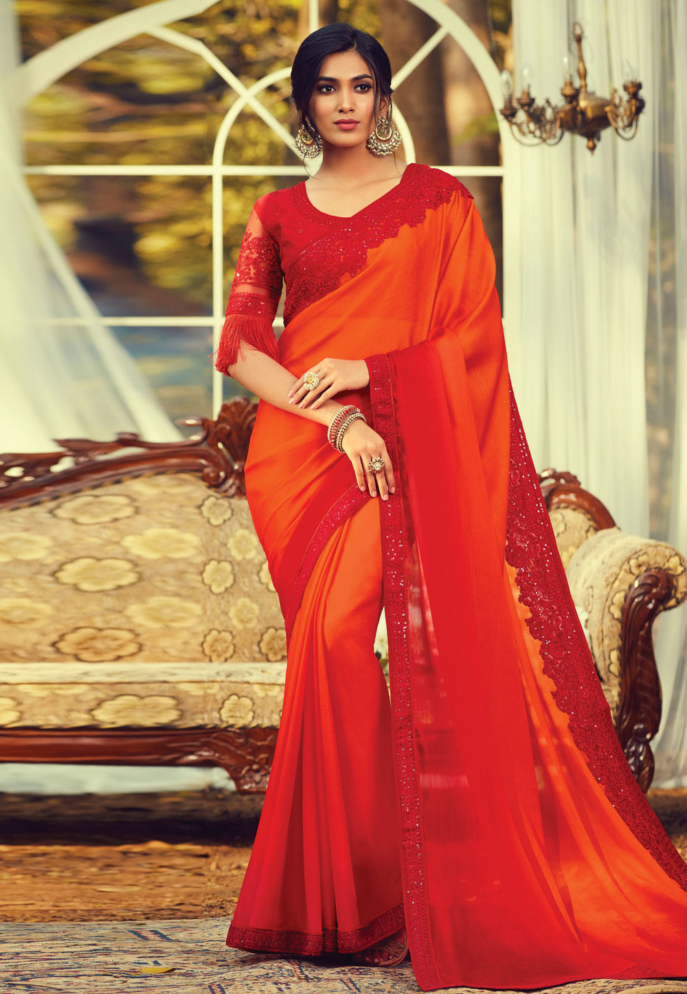 Orange Silk Festival Wear Saree 213263