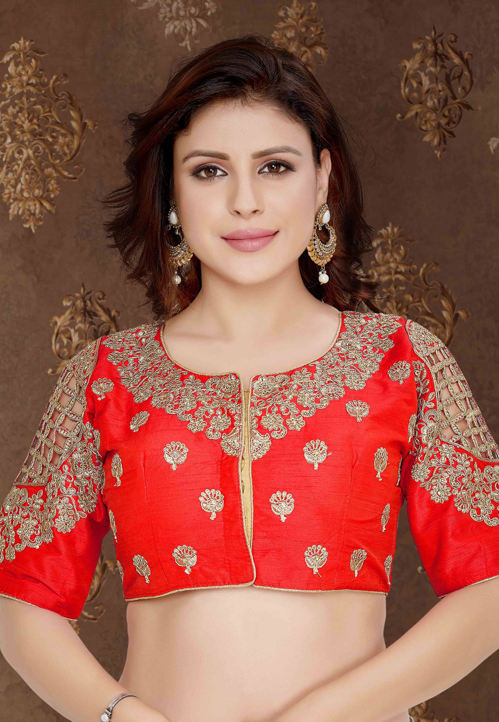 Red Silk Embroidered Readymade Blouse 179831