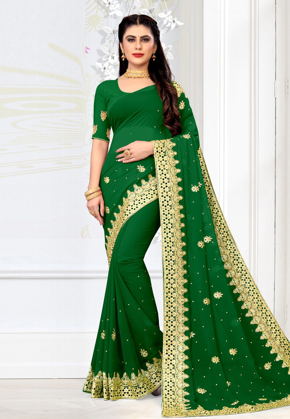 Green Georgette Saree With Blouse 225972