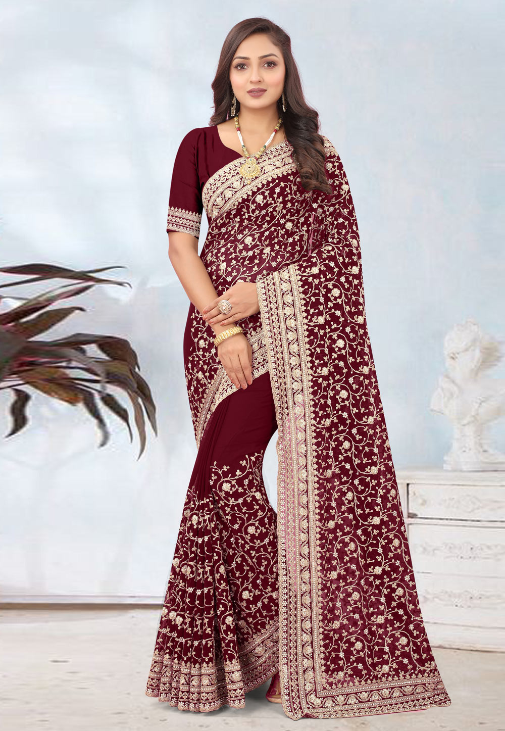 Maroon Georgette Saree With Blouse 266959