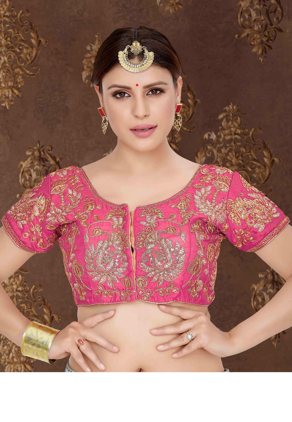 Pink Silk Embroidered Readymade Blouse 179781