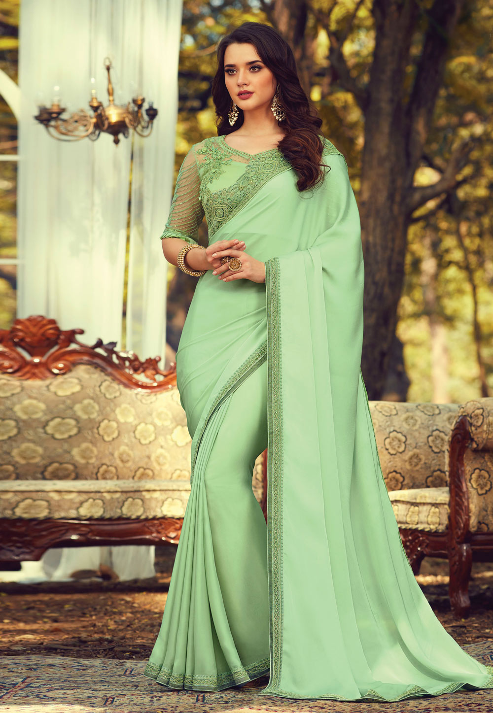 Light Green Silk Saree With Blouse 213264