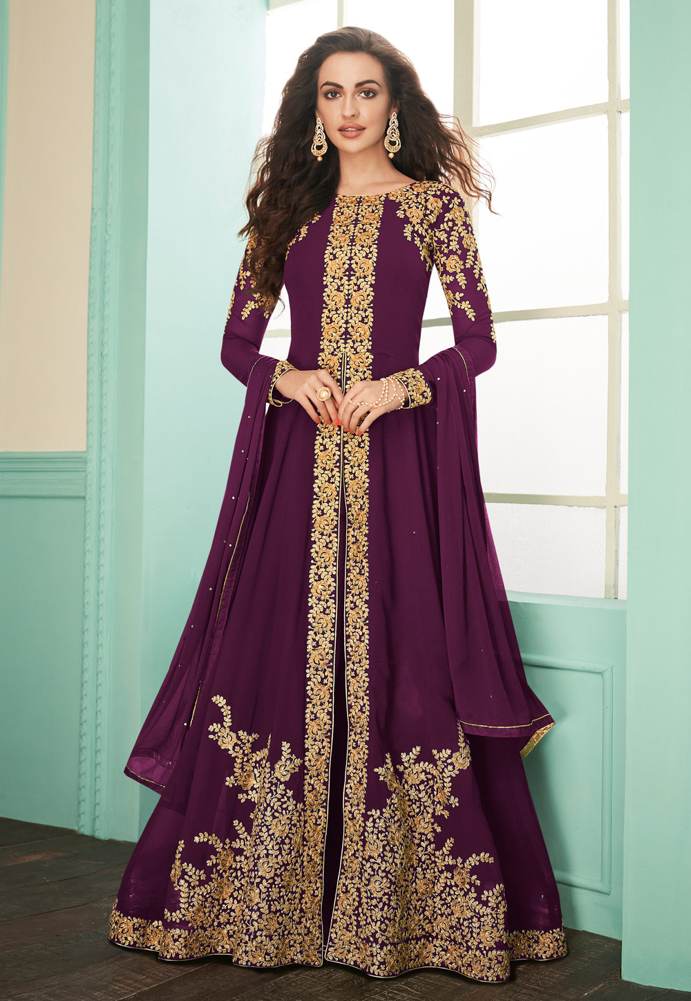 Purple Georgette Long Anarkali Suit 207280