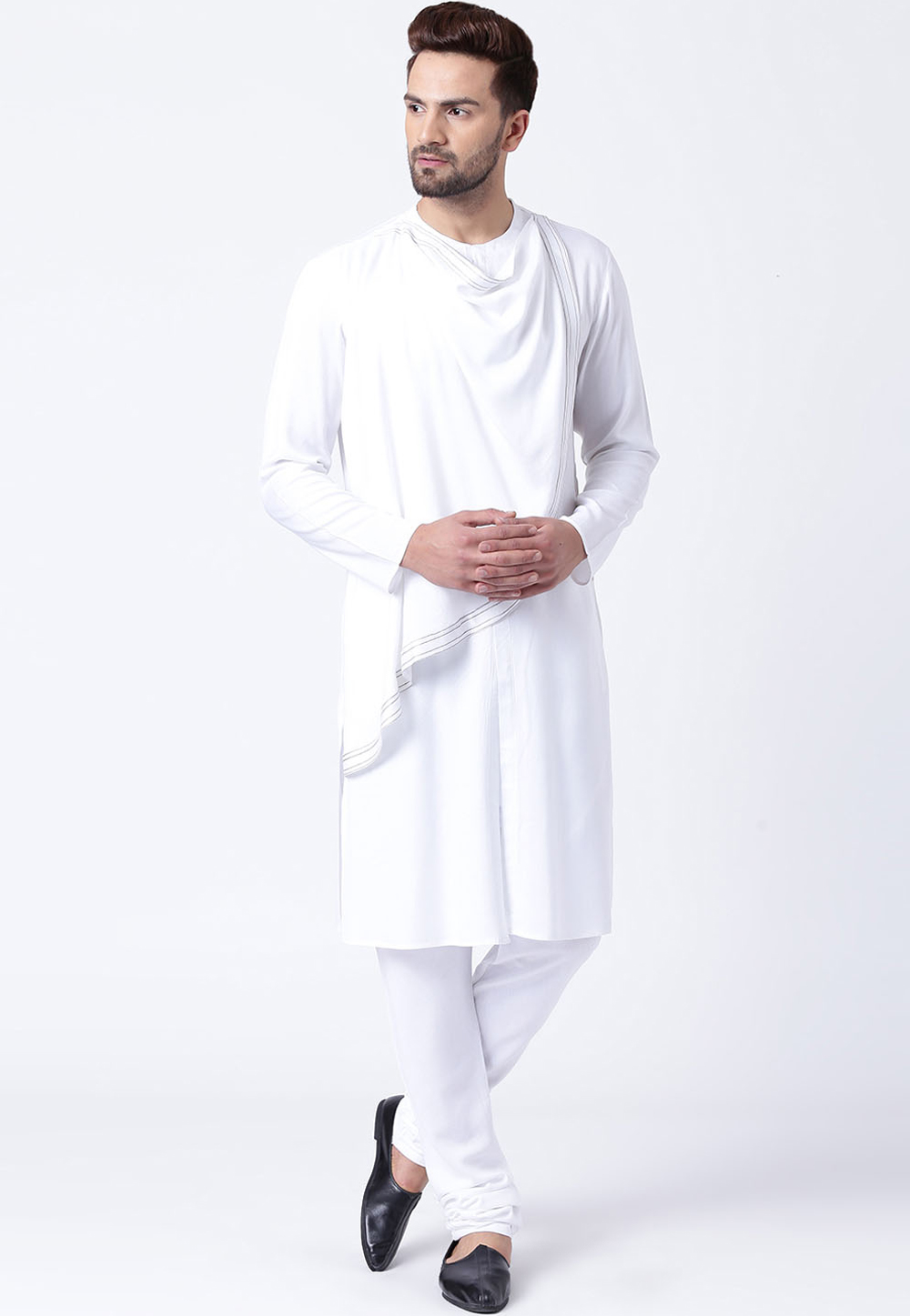White Cotton Readymade Kurta Pajama 200227