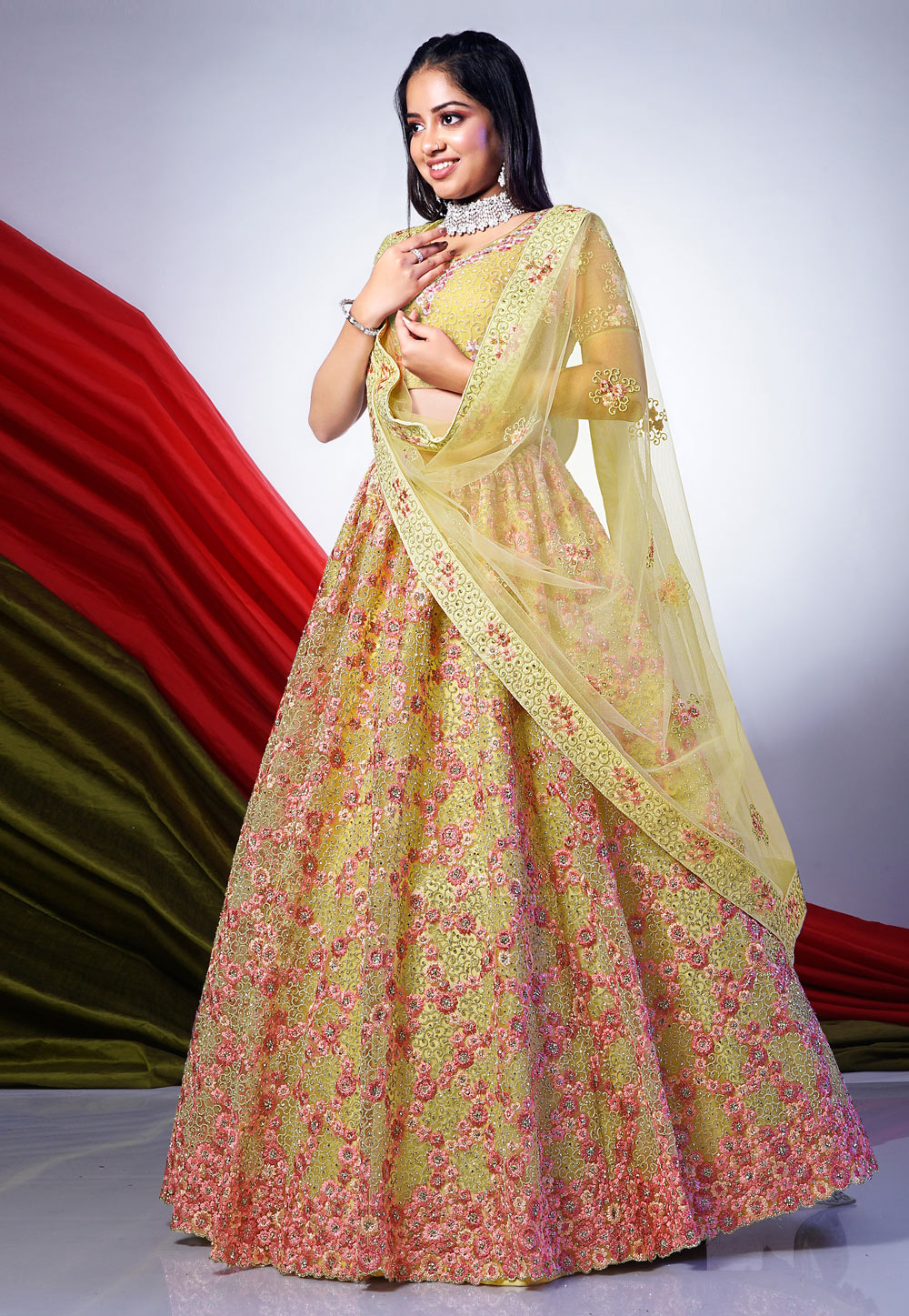 Yellow Net Circular Lehenga Choli 271776
