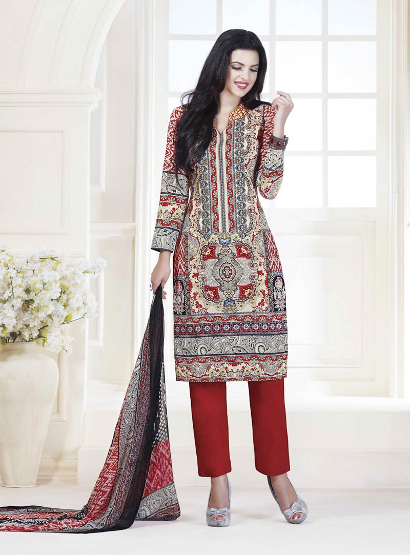 Cream Cambric Cotton Pakistani Style Suit 73211