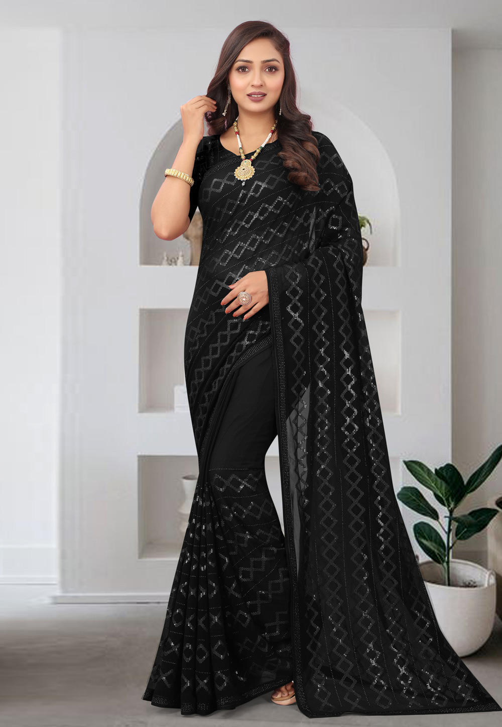 Black Georgette Saree With Blouse 267661