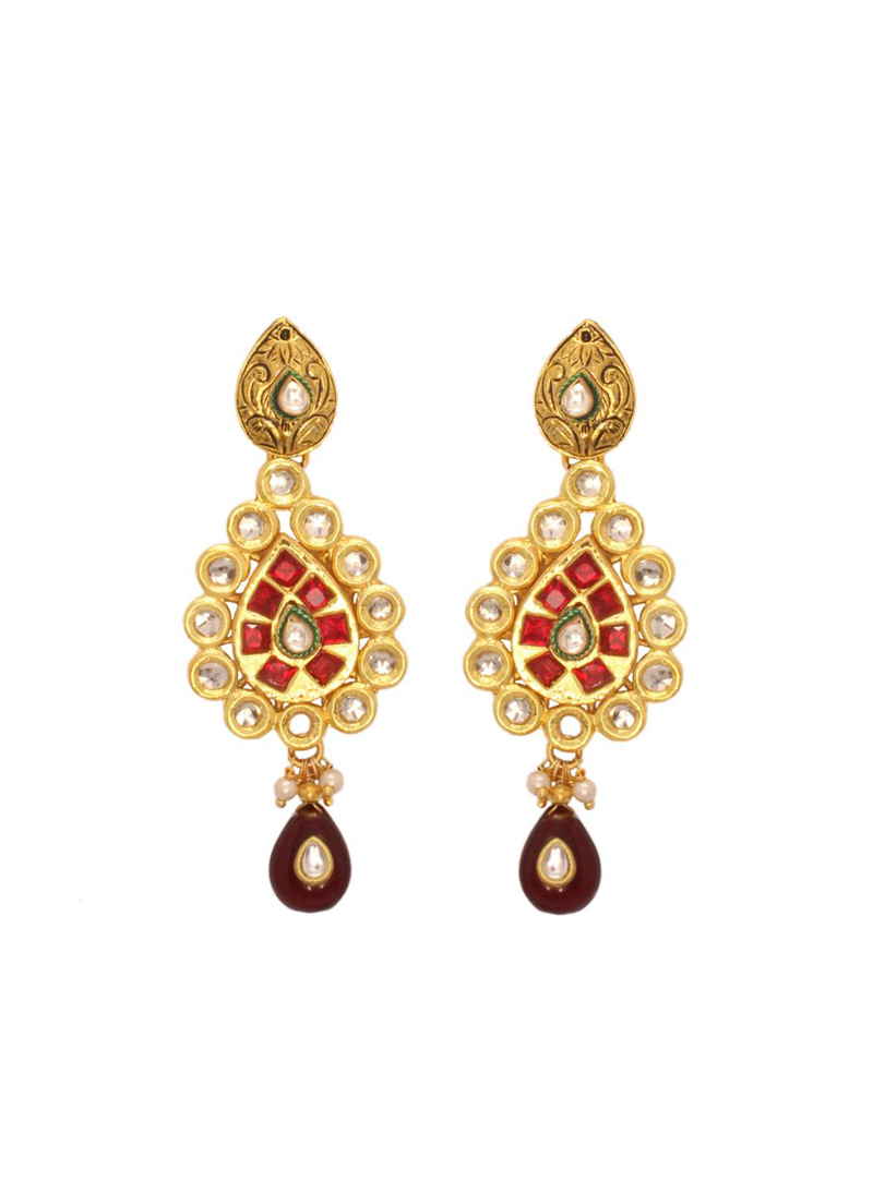 Red Stone Studded with kundan Earring 26774