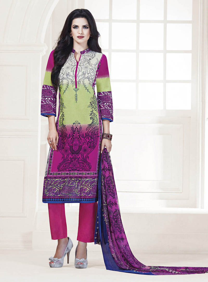 Green Cambric Cotton Pant Style Suit 73212