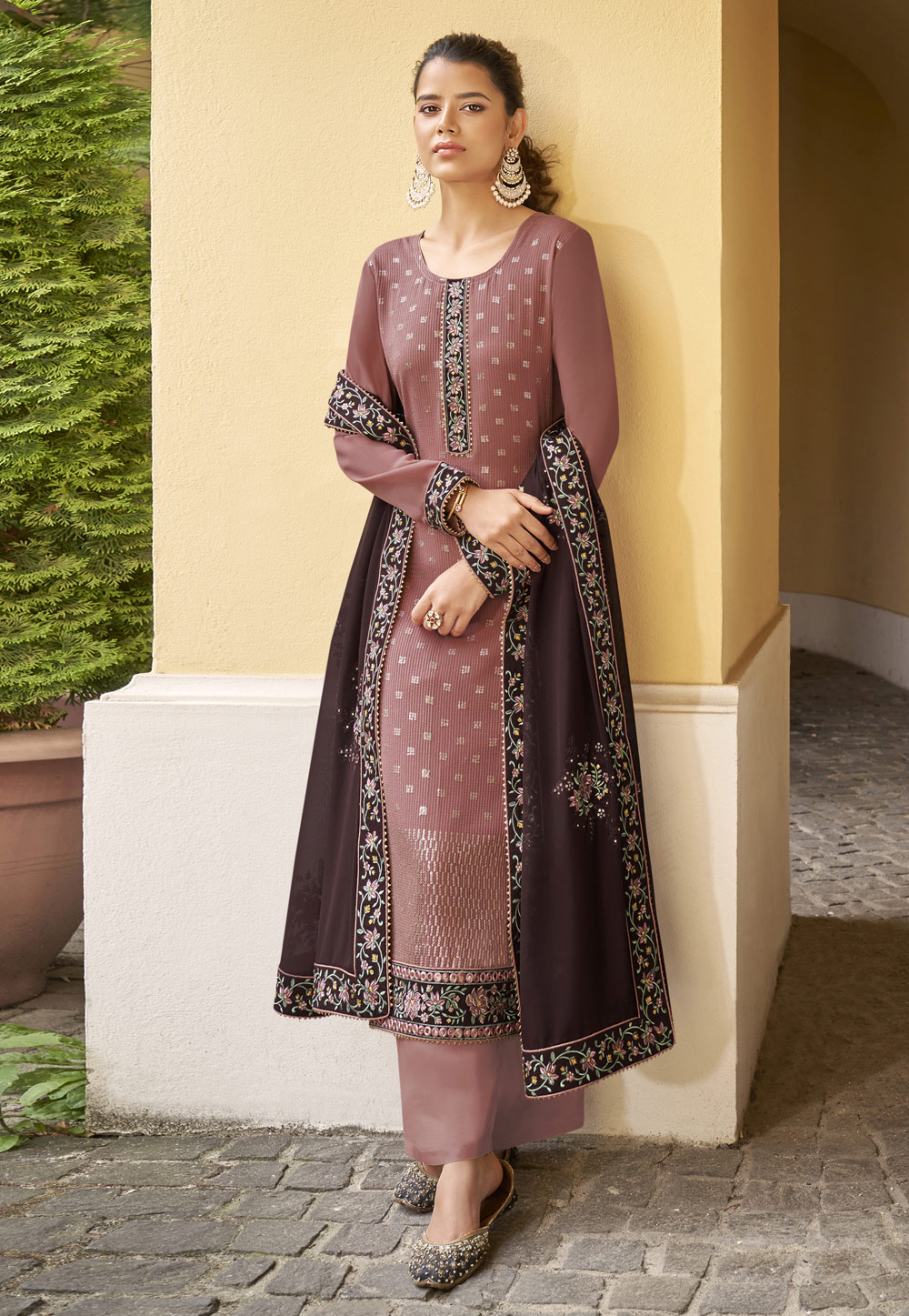 Pink Georgette Kameez With Palazzo 235393