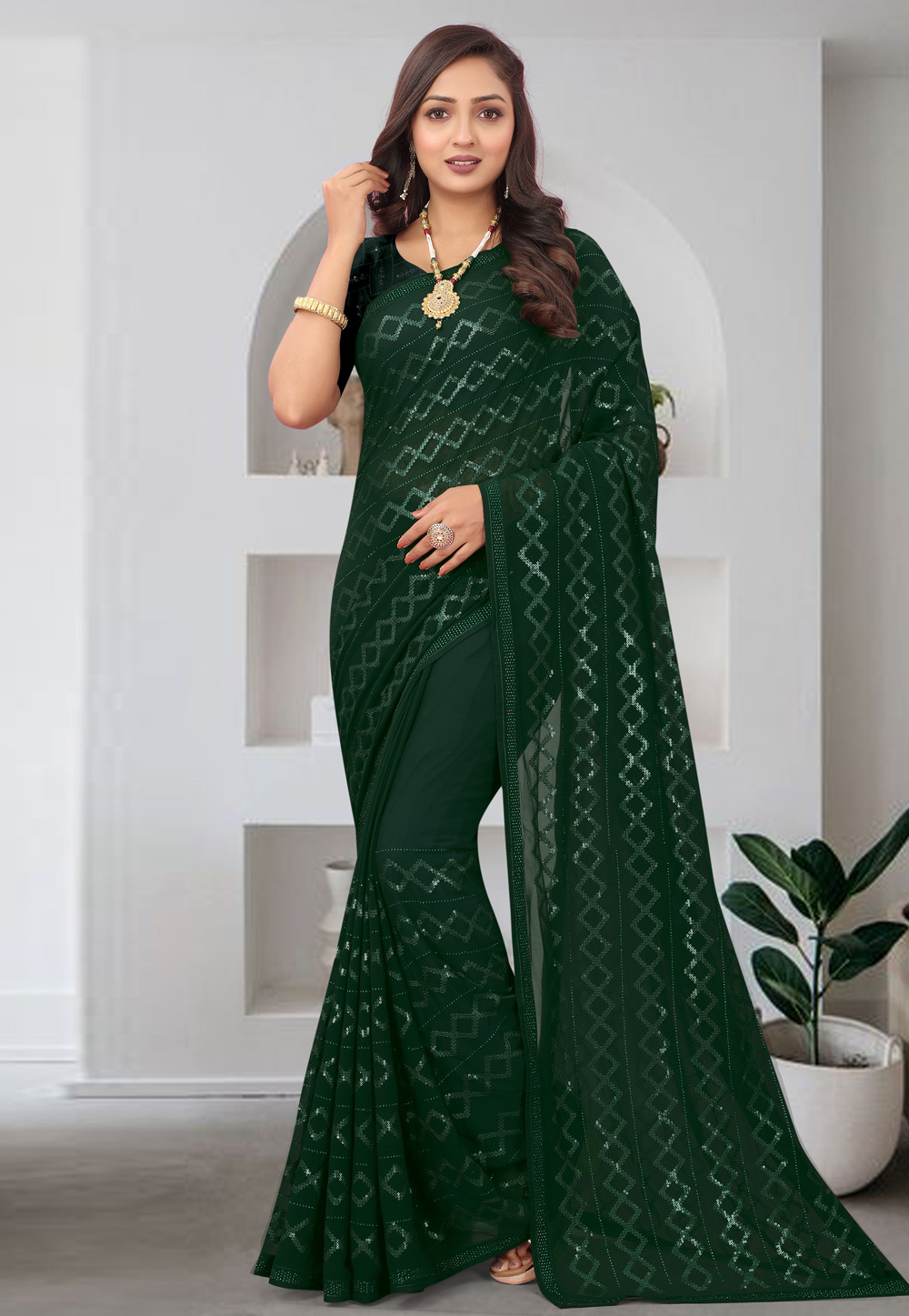 Green Georgette Saree With Blouse 267663