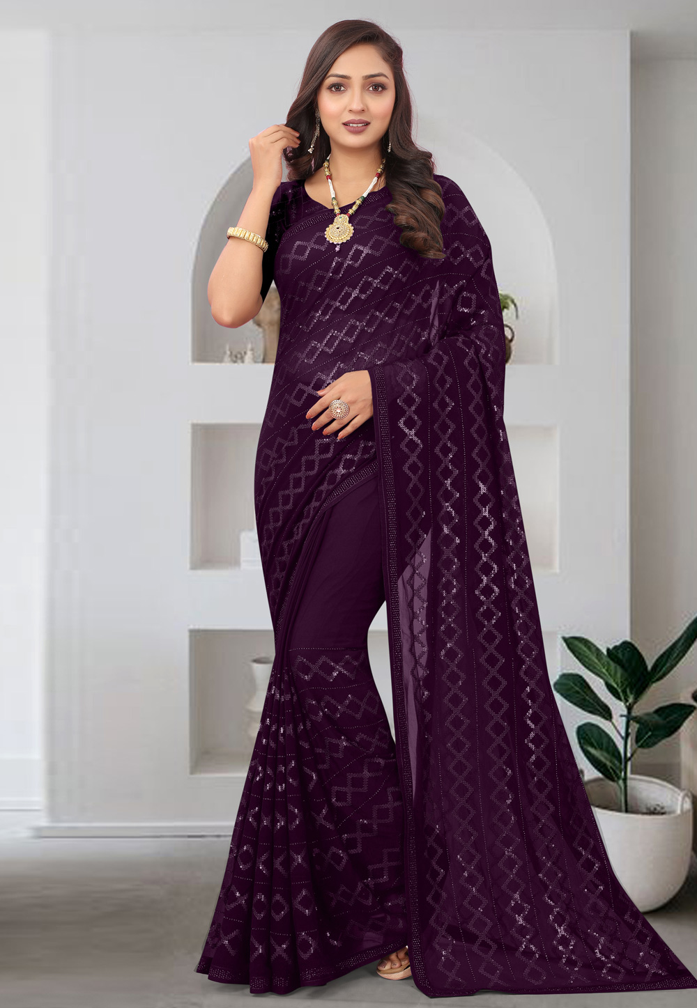 Purple Georgette Saree With Blouse 267665