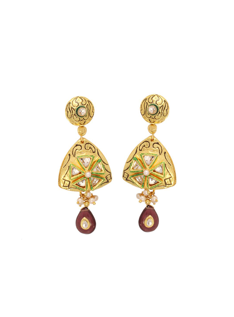Golden Bead and Stone Studded Earrings 26780