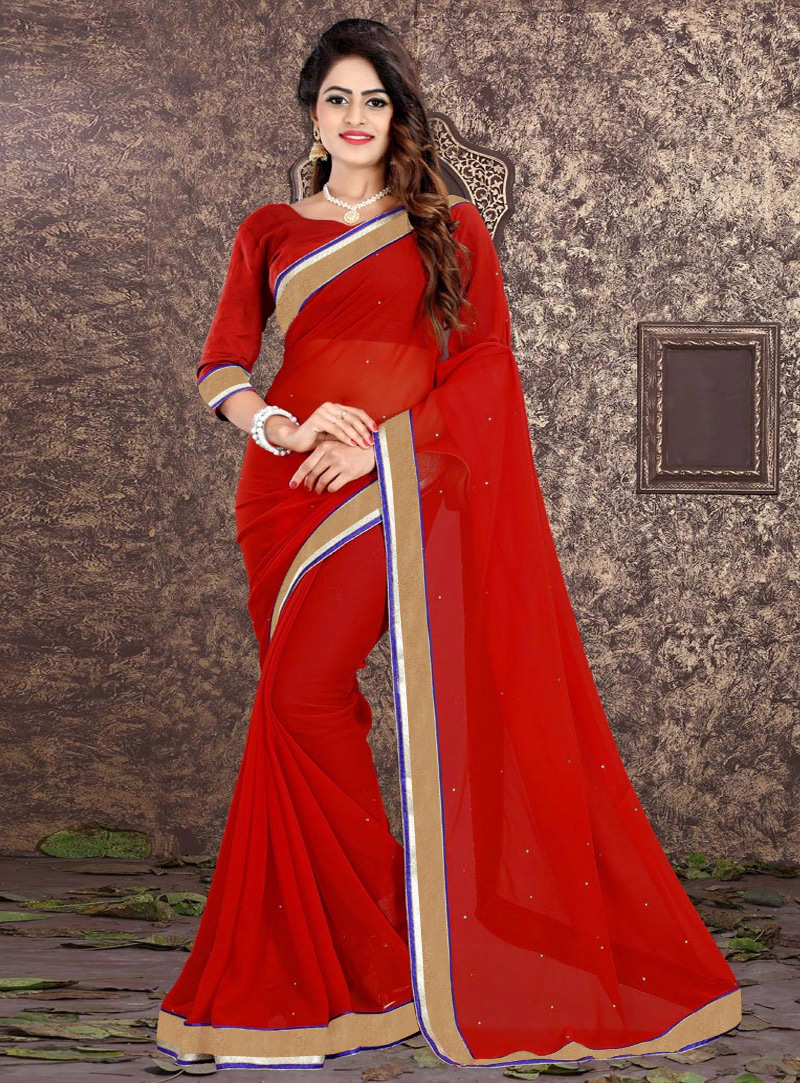 Red Georgette Saree With Blouse 96816