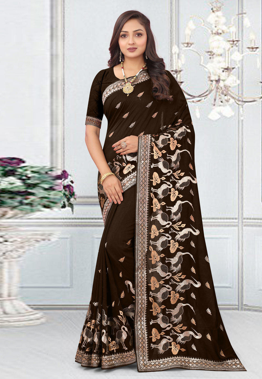 Brown Silk Saree With Blouse 267672