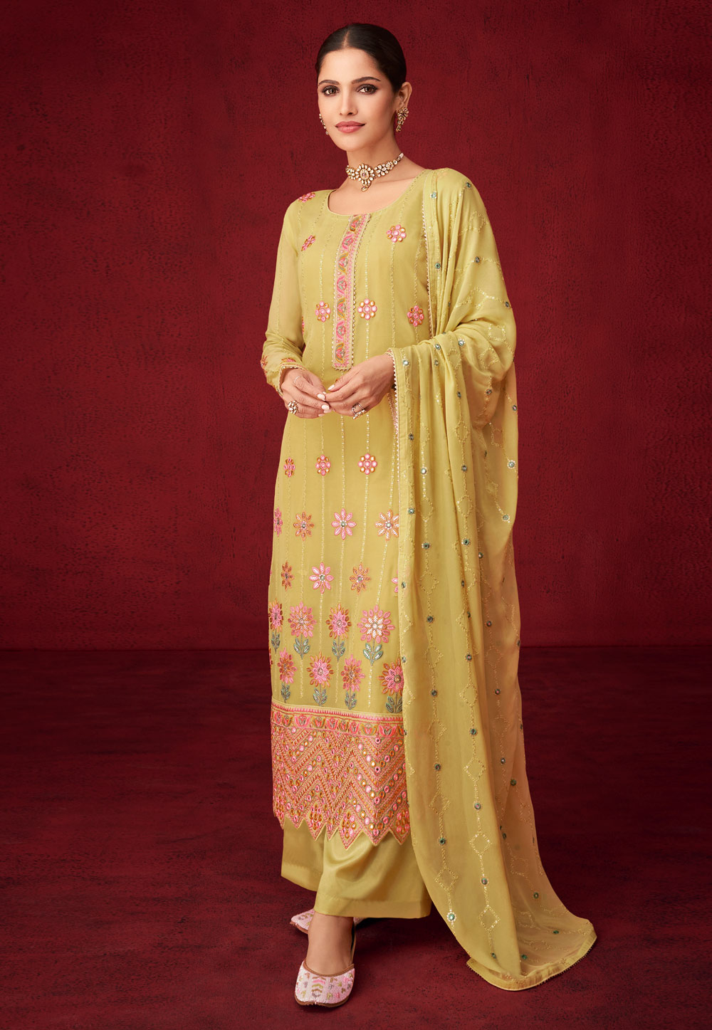 Yellow Georgette Kameez With Palazzo 240949