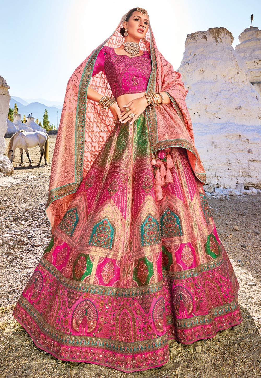 Pink Banarasi Silk Circular Lehenga Choli For Wedding 274851