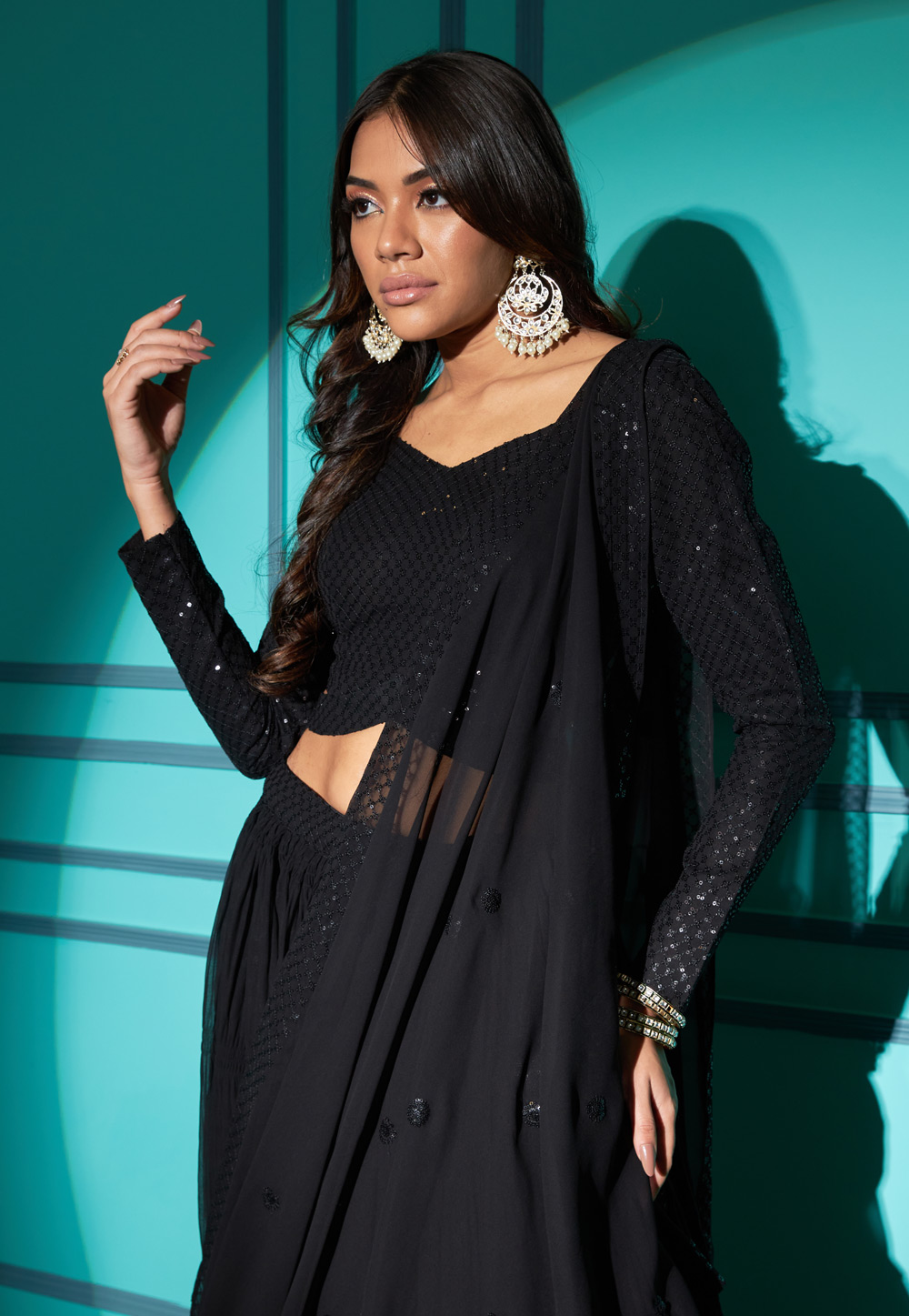 Trendy Black Semi Stitched Velvet Lehenga Choli For Woman With Full Sleeves  And Net Dupatta