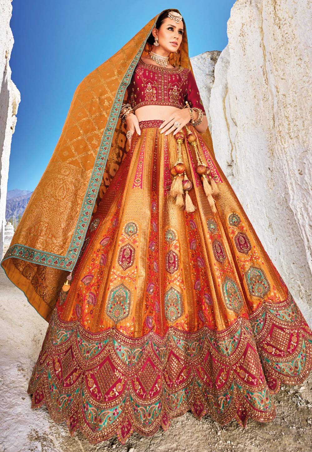 Orange Banarasi Silk Lehenga Choli For Wedding 274852