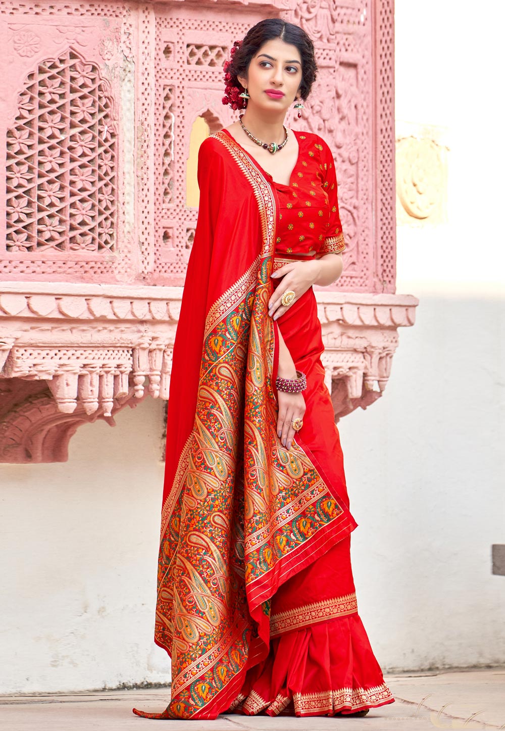 Red Banarasi Silk Festival Wear Saree 236584