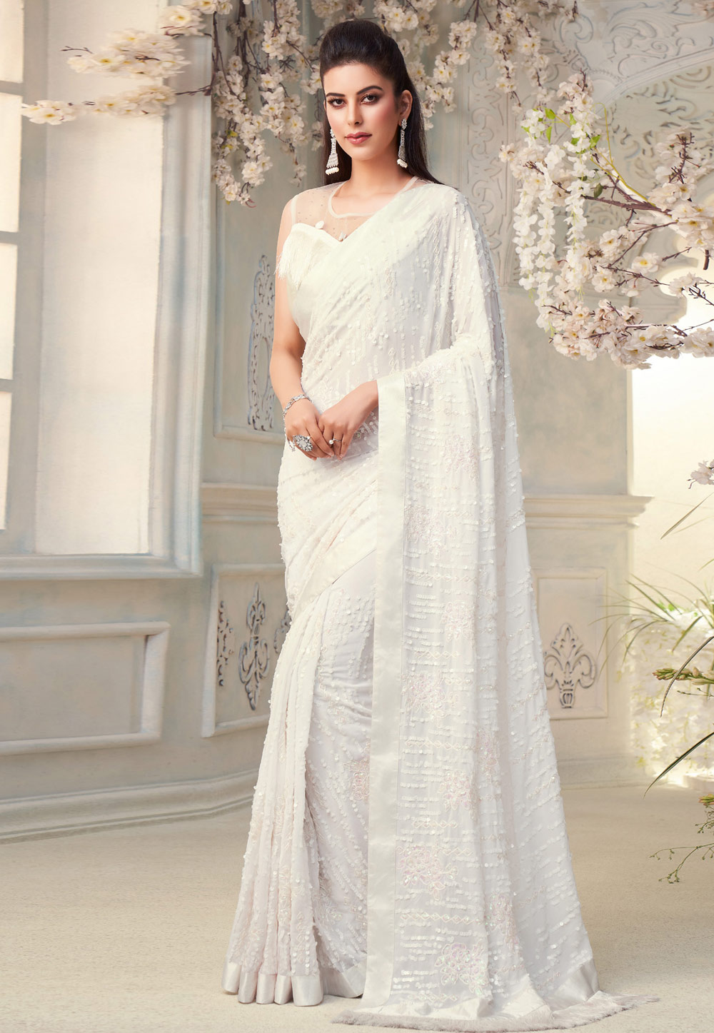 Off White Georgette Saree With Blouse 234565