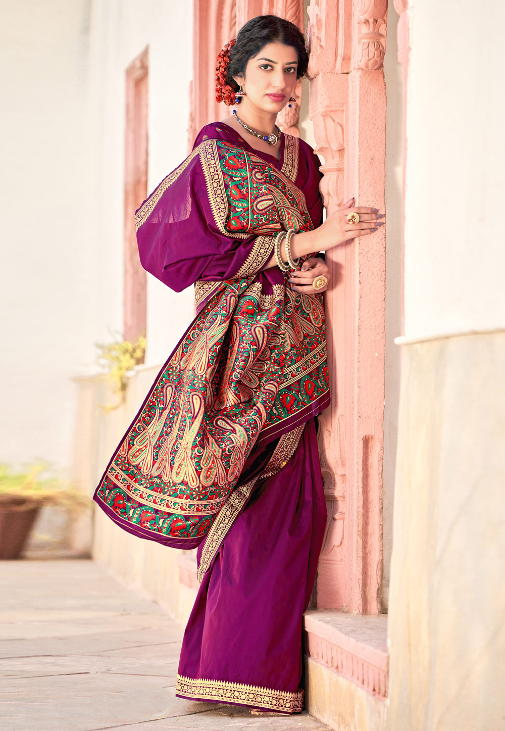 Magenta Banarasi Silk Festival Wear Saree 236585