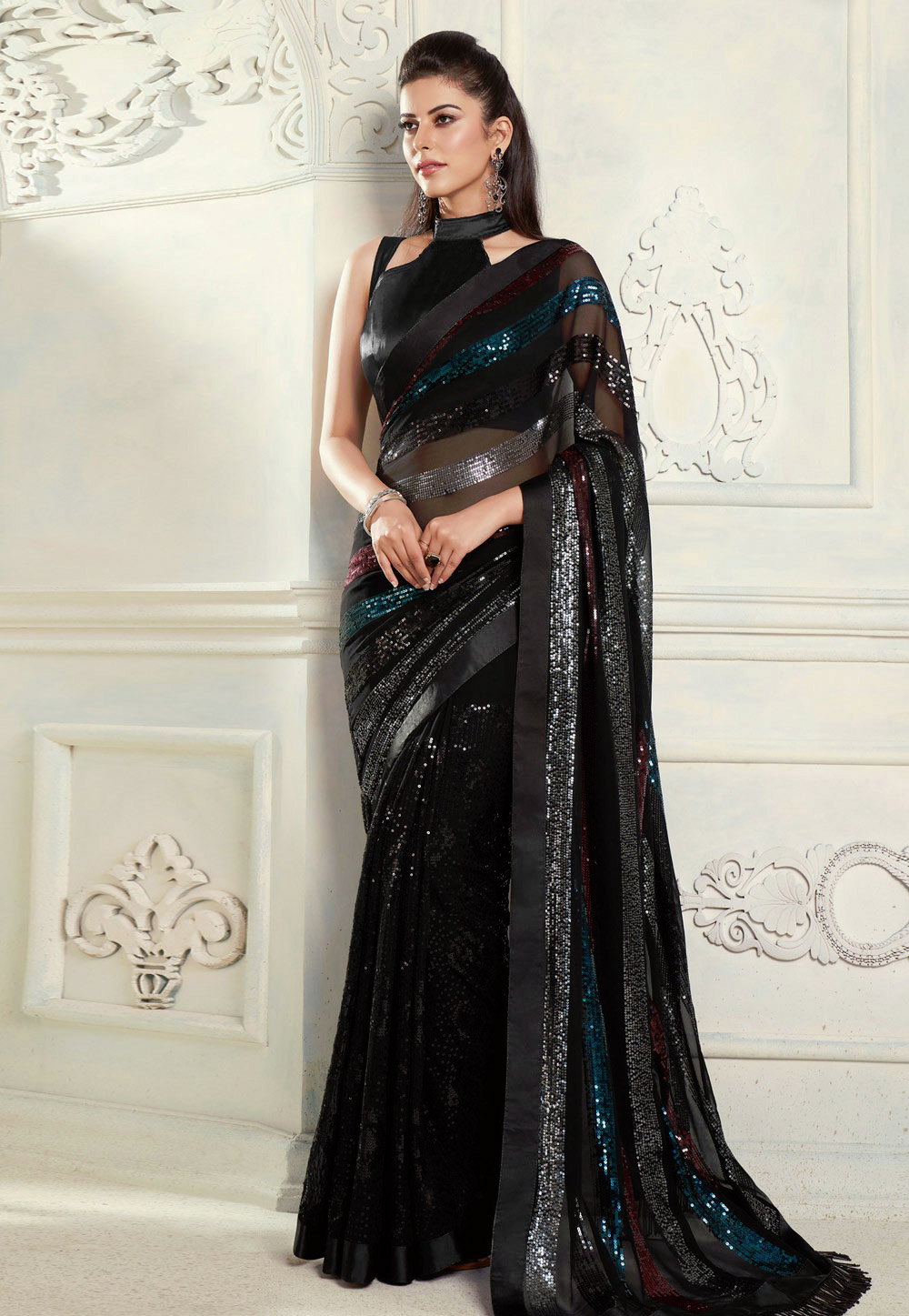 Black Georgette Saree With Blouse 234566