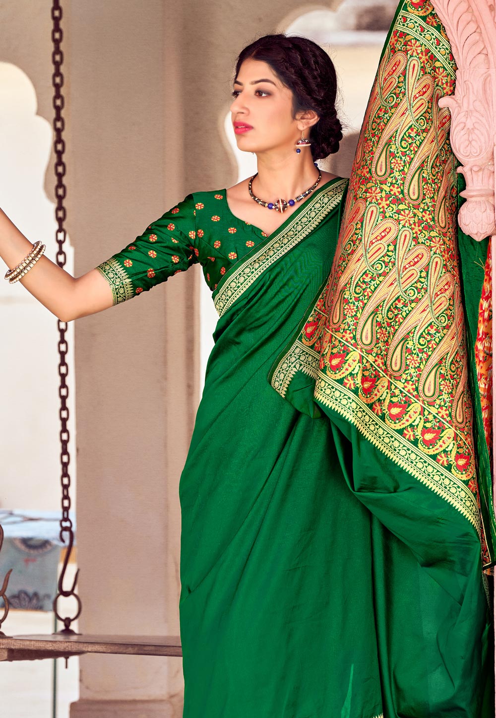 Green Banarasi Silk Festival Wear Saree 236586