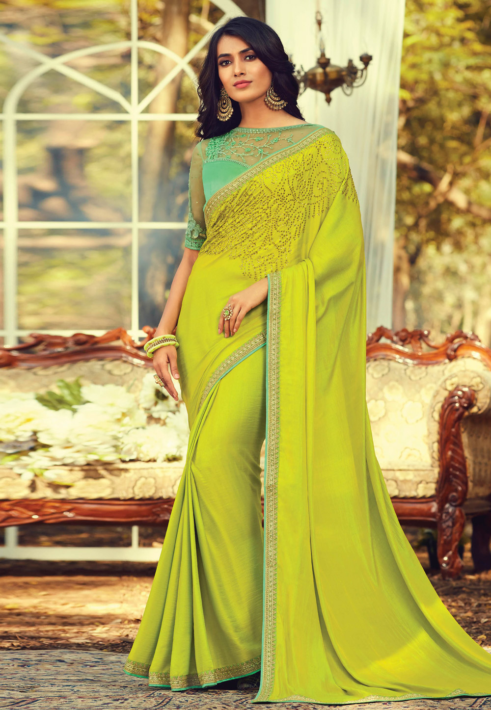 Green Silk Saree With Blouse 213268
