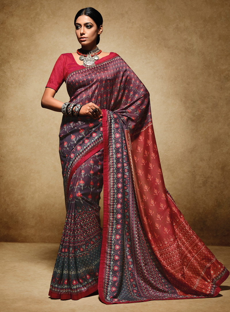 Purple Tussar Silk Saree With Blouse 105804