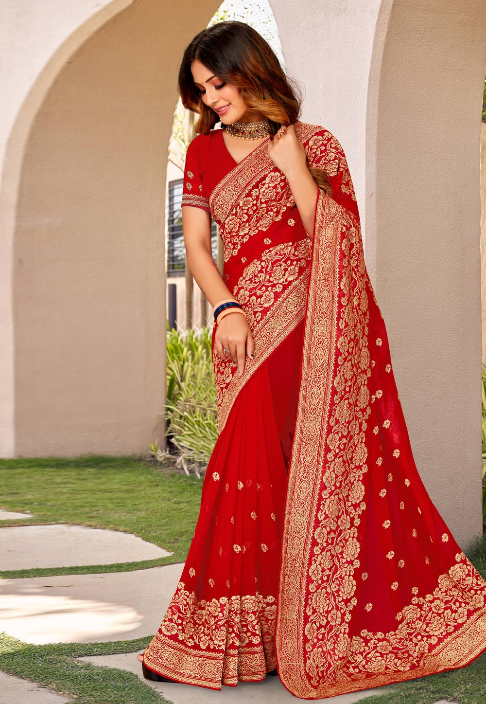 Red Georgette Saree With Blouse 267997