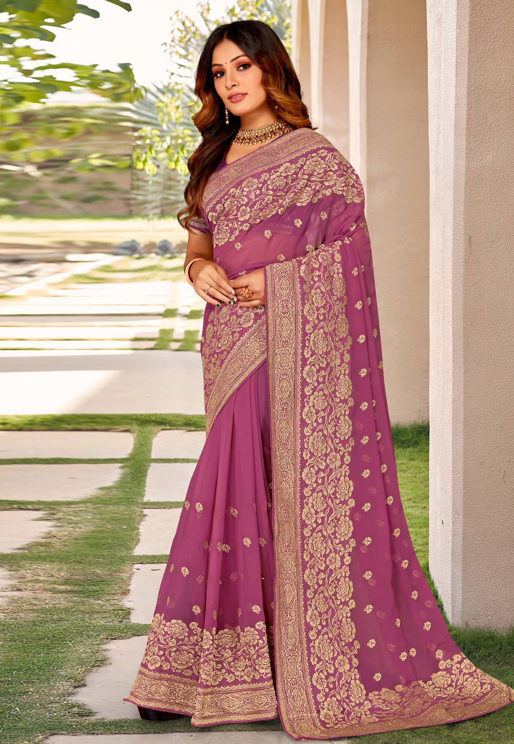 Pink Georgette Saree With Blouse 267999
