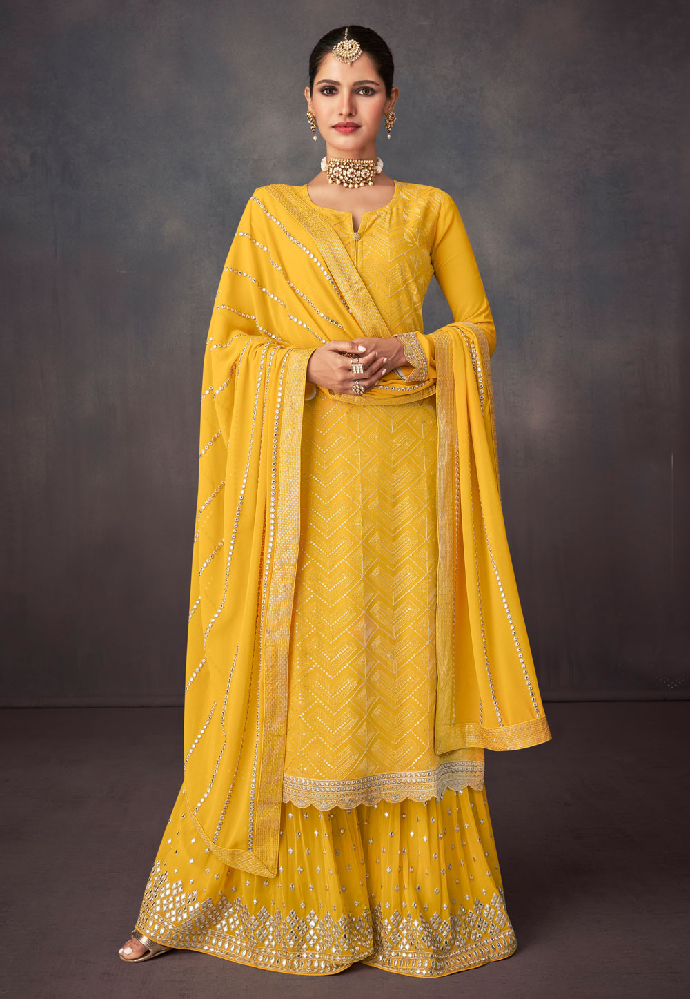 Yellow Georgette Sharara Suit 247317